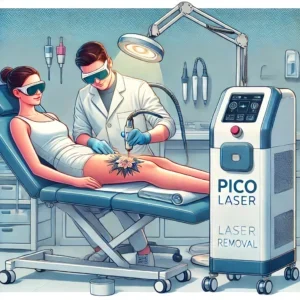 DALL·E 2025-01-13 23.50.06 - A detailed illustration of a professional setting for pico laser tattoo removal. The scene features a modern aesthetic